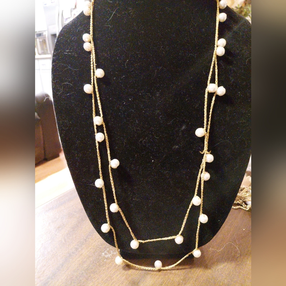 Goldtone Multi Simulated Pearl Necklace 52 "
